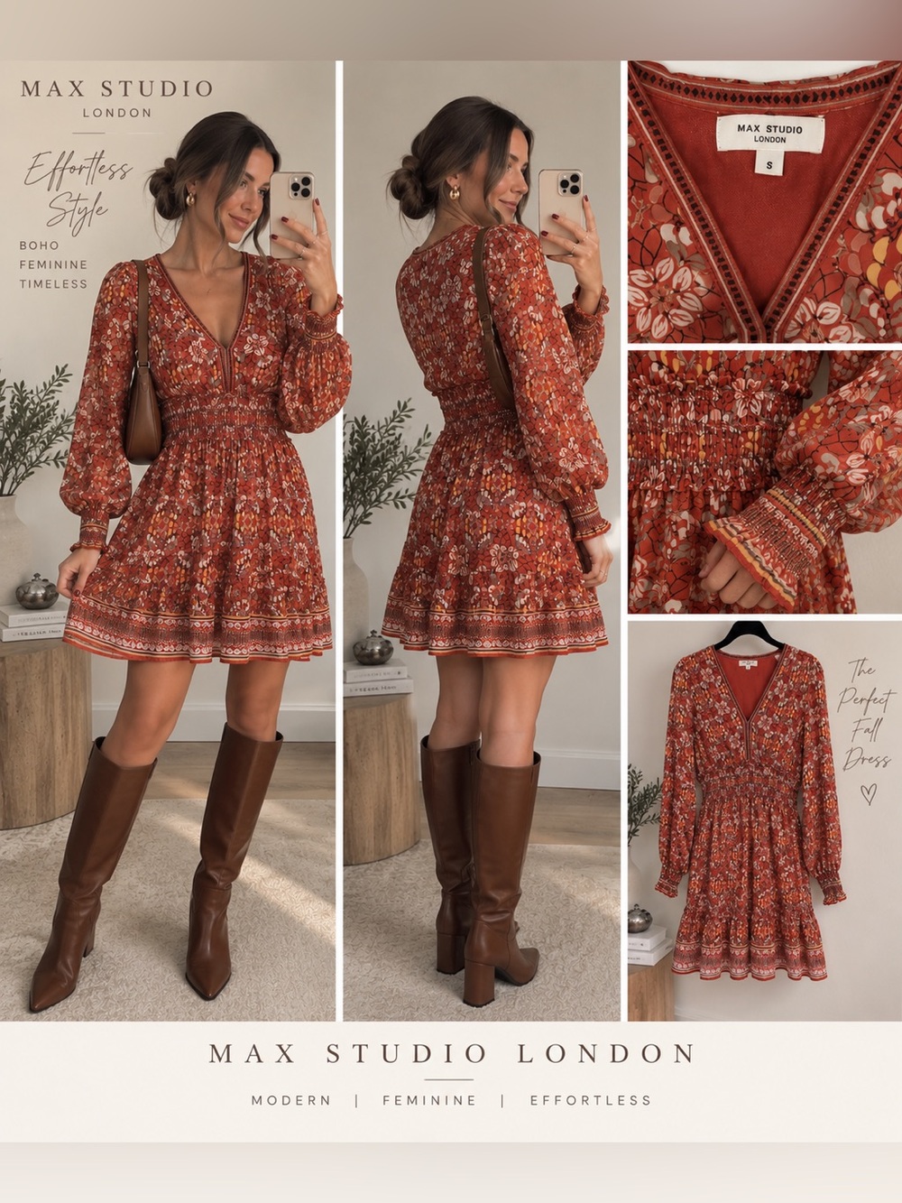 Max Studio London Floral Boho Midi Dress Size Small